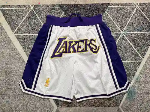 Pantalones cortos de baloncesto blancos y morados de los Lakers, versión de bolsillo juston