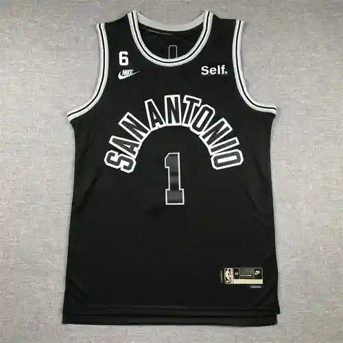 Camiseta de baloncesto negra retro clásica de los Spurs 1 Wenban Yama con el logo 6