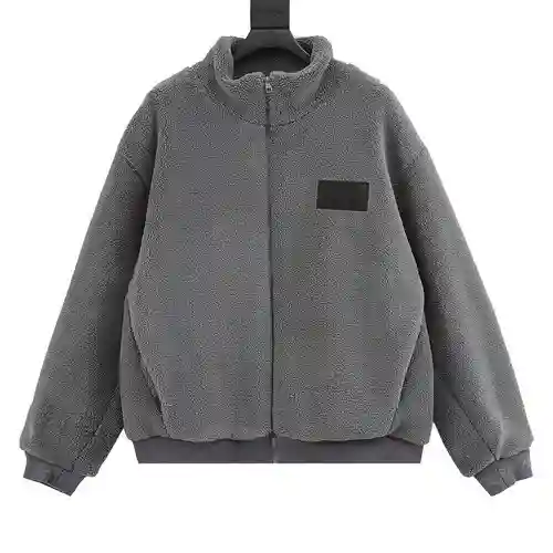 Chaqueta de cuello vuelto de piel aterciopelada gris 1V