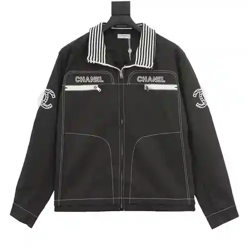 CHA*NEL / Chaqueta con cremallera retro con eslogan bordado de Chanel