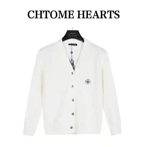 CH/Cro Heart 23Fw Chaqueta tipo suéter de punto con estampado de herradura bordada con hilo plateado