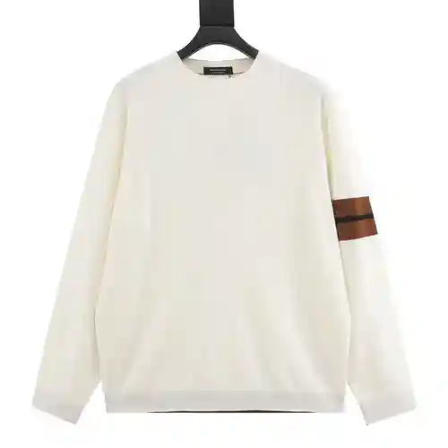 ZEGNA/Zegna 23FW Jersey caqui con cuello redondo y rayas en jacquard