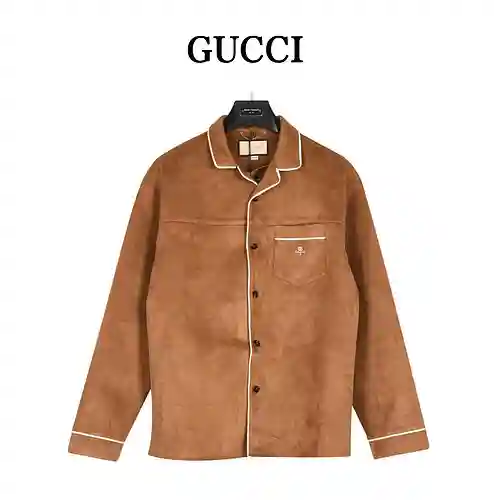 Camisa Gu*cci/Gucci 23Fw de ante y piel con bordado de doble G