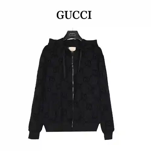 Gu*cci/Gucci 23Fw chaqueta con capucha y cremallera con estampado oscuro y GG completo