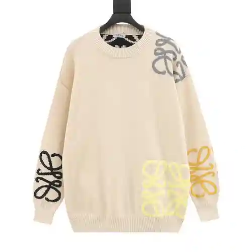 LOE*WE/Luo Yiwei 23ss suéter clásico con cuello redondo y parche con logo en jacquard