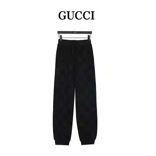 Gu*cci/Gucci 23Fw pantalones de algodón flocado con estampado oscuro y GG completo