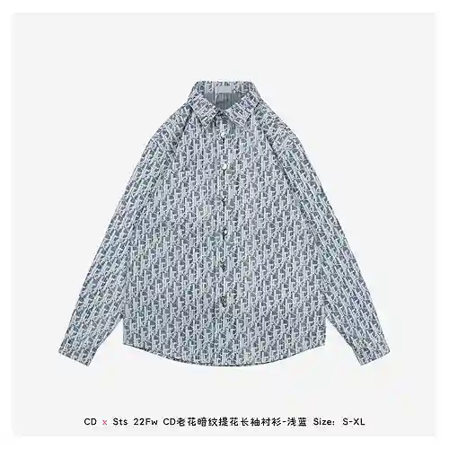 CD x Sts name 22Fw CD old flower camisa de manga larga jacquard con estampado oscuro-azul claro