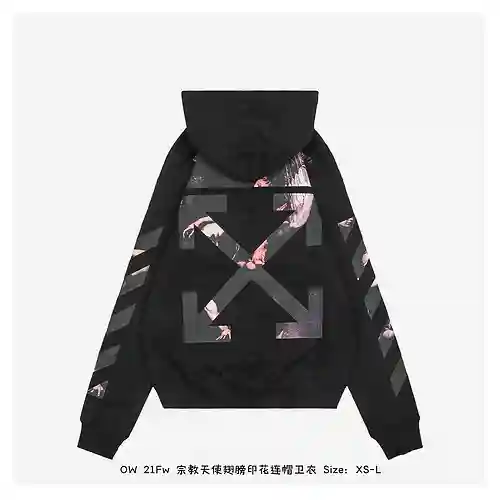 Sudadera con capucha y estampado de alas de ángel religioso OW 21Fw