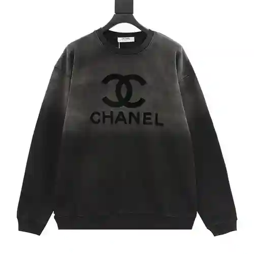 CHA*NEL / Chanel Sudadera con cuello redondo y logo flocado lavado degradado