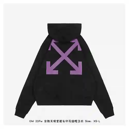 Sudadera con capucha con estampado de flecha morada y ángel religioso OW 23Fw