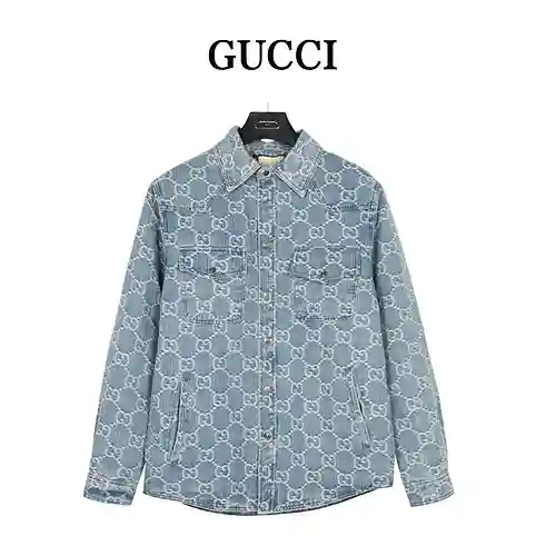 Gu*cci/Gucci 23Fw Camisa acolchada de denim jacquard con GG