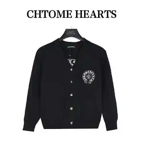 CH/Cro Heart 23Fw Chaqueta tipo suéter de punto con estampado de herradura bordada con hilo plateado