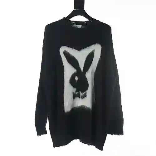 Saint Laurent SLP Mohair Bunny suéter destruido con cuello redondo