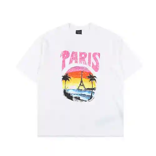 Balenciaga BLCG 24SS camiseta de manga corta con estampado de escena nocturna y pintura de playa