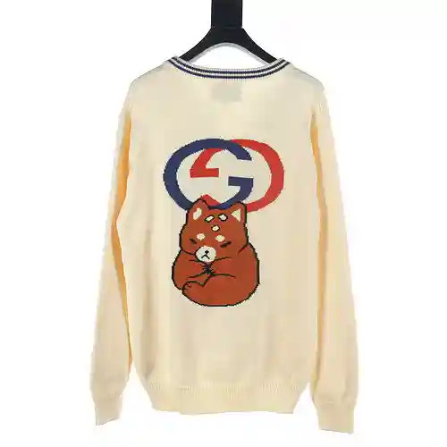 Gu*cci/Gucci GUC 23Fw cárdigan tipo suéter con oso de dibujos animados en la espalda