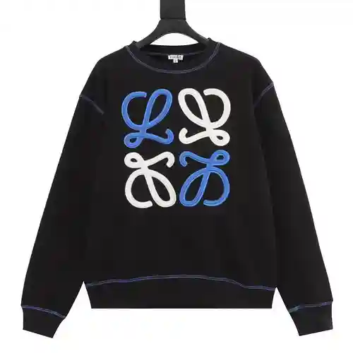 Loe*we 23FW sudadera color block con trébol de cuatro hojas bordado y cuello redondo