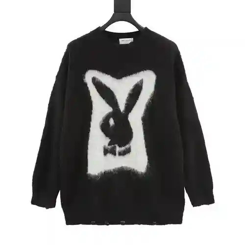 Saint Laurent Jersey YSL 23ss de mohair con diseño de conejito destruido y cuello redondo