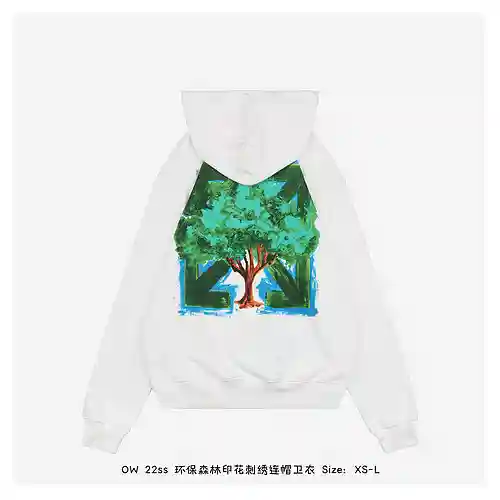 Sudadera con capucha bordada y estampado de bosque ecológico OW 22ss