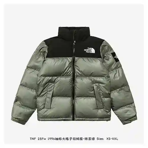 TNF 23Fw 1996 Chaqueta de plumón a cuadros grande con brazalete - Verde Matcha