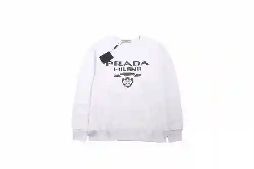 Pra*da 23Fw sudadera con cuello redondo y logo en mosaico bordado