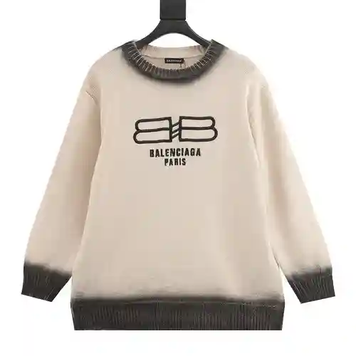 BLCG 23SS suéter retro con cuello redondo y doble B pintado con spray