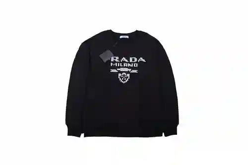 Pra*da 23Fw sudadera con cuello redondo y logo en mosaico bordado