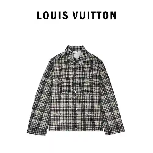 LV Louis Vuitton otoño e invierno nueva chaqueta de camisa de manga larga de mezclilla a cuadros
