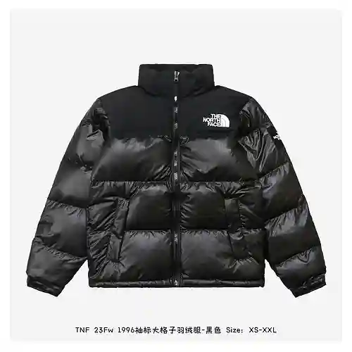 TNF 23Fw 1996 Chaqueta De Plumas A Cuadros Grande Con Brazalete - Negro