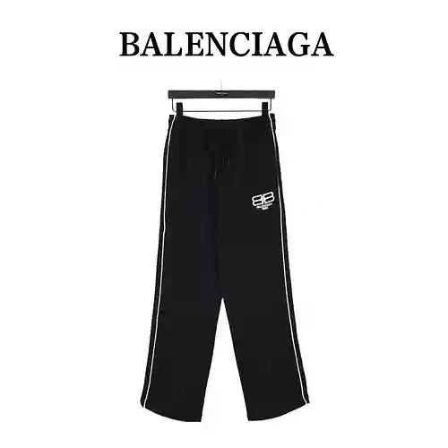 BLCG/Balenciaga 23Fw Double B pantalones de tribanda con logo bordado y candado con letra B
