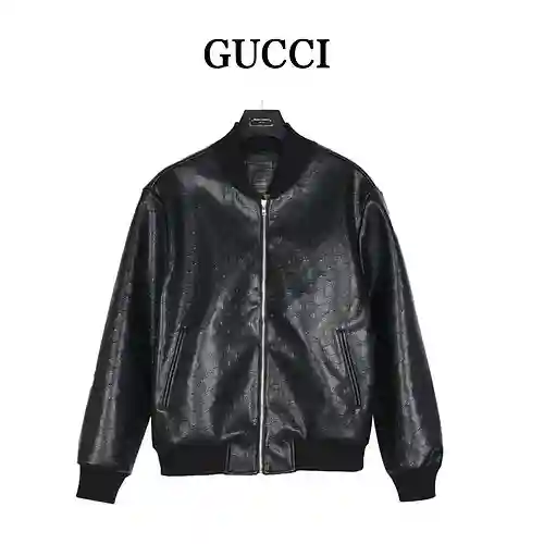 Chaqueta bomber de cuero con GG completa Gu*cci/Gucci 23Fw