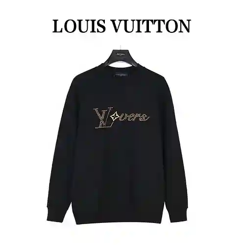 LV/Louis Vuitton 23Fw Fei Dong sudadera con cuello redondo de algodón con logo limitado y diamantes 