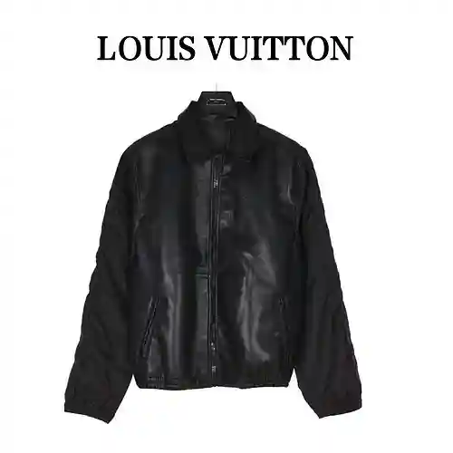 Chaqueta de cuero con costuras talladas huecas con láser LV/Louis Vuitton 23Fw
