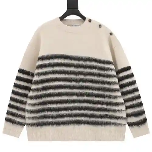 BV Bottega Veneta 23FW jersey de mohair a rayas con cuello redondo