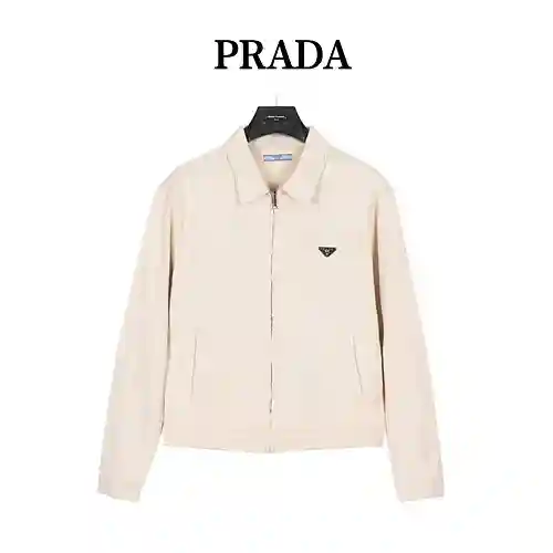 Pra*da/Prada 23Fw chaqueta de lino y algodón con cremallera y logo triangular