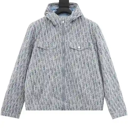 Chaqueta de plumas con capucha y logo CD en jacquard integral