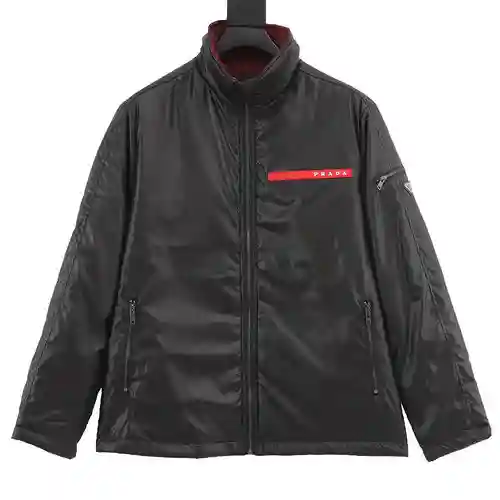 PRA*DA/Prada abrigo de algodón con ribete del logo rojo