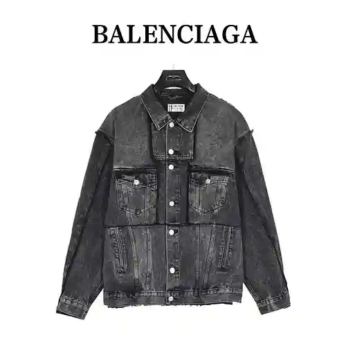 BLCG/Balenciaga chaqueta de denim lavada con empalmes funcionales deconstruida