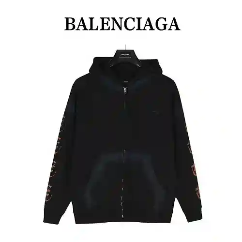 BLCG/Balenciaga 23Fw Chaqueta estilo sudadera con cremallera teñida de barro y estampado sánscrito