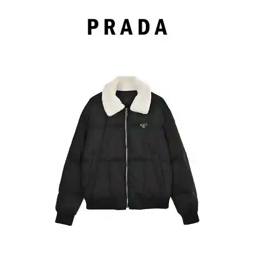 Pra*da nueva chaqueta de plumas con cuello de cordero 23FW