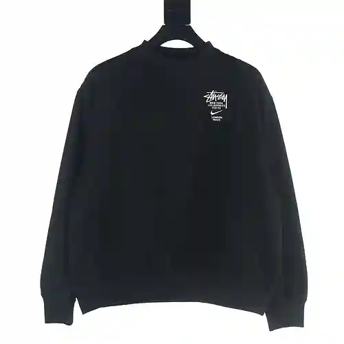 Nike NK x Stu*ssy/Stuxi modelo conjunto logo bordado en color sólido más sudadera de cuello redondo 