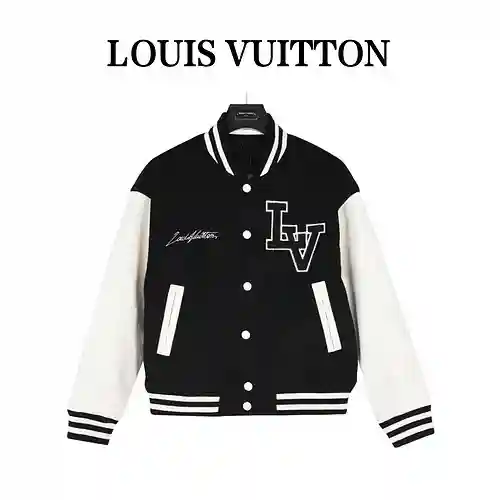 Chaqueta béisbol con mangas de cuero LV/Louis Vuitton 23Fw