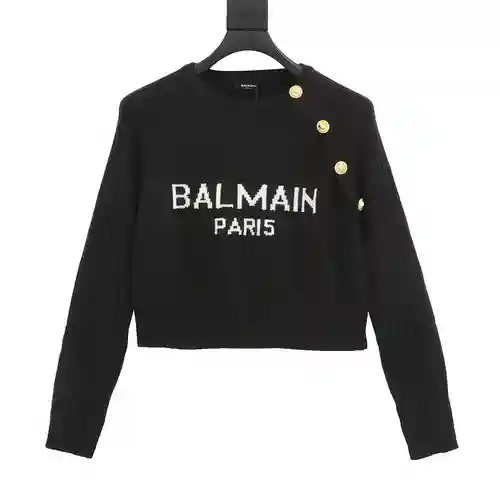 BALMAIN Balmain 23SS 23FW Otoño e Invierno suéter de cuello redondo con diseño de hebilla de metal c