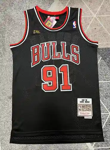 Bulls 91 Rodman Final Logo pantalones de baloncesto negros retro