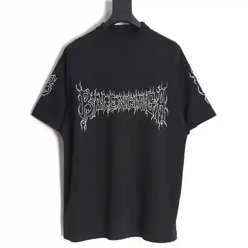 BLCG Balenciaga 24SS camiseta de manga corta con estampado de letras de llamas