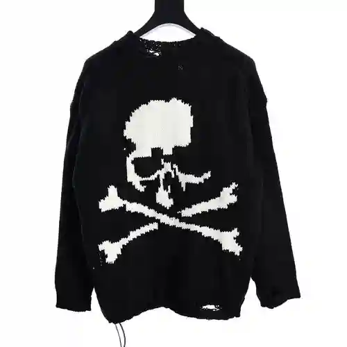 MMJ Suéter rasgado con espalda de calavera grande estilo oscuro