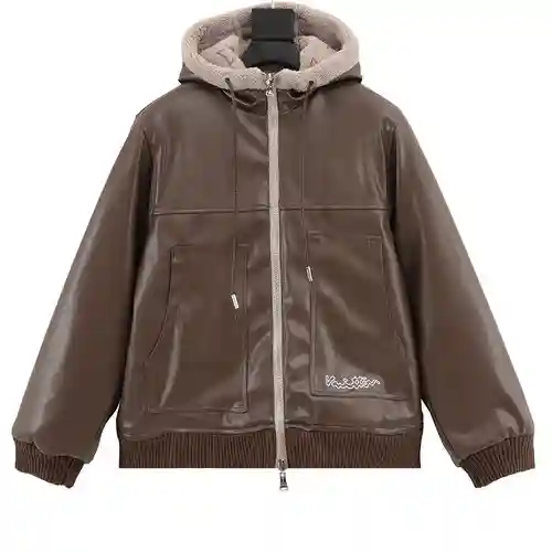 Chaqueta reversible de lana de cordero con capucha 1V