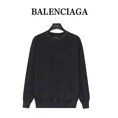 BLCG/Balenciaga 23Fw sudadera con cuello redondo desgastado y lavado con bordado de letras y logo os