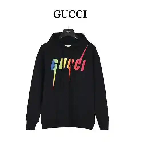 Sudadera con capucha y estampado de rayos degradados de arcoíris G*cci/Gucci 23ss
