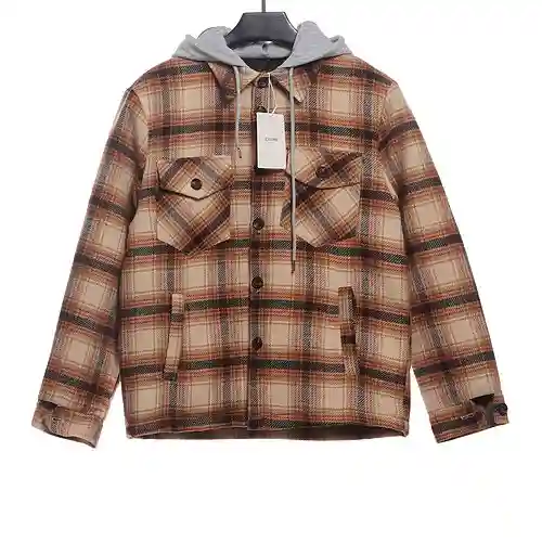 Camisa Selena vintage de lana a cuadros con capucha
