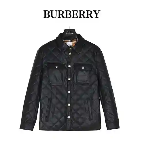 BBR/Burberry 23Fw chaqueta de algodón con pinza para la ropa de cuero con diamantes y bolsillo con s